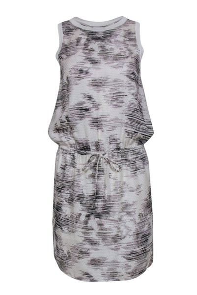 General Print Drawstring Round Neck Sleeveless Fall Dress