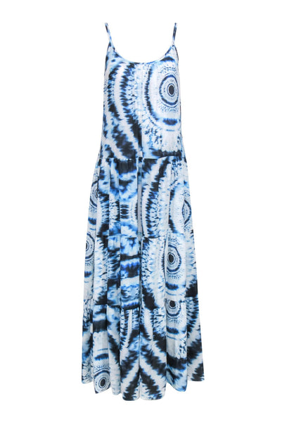 A-line Scoop Neck Pocketed Hidden Side Zipper Sleeveless Tie Dye Print Beach Dress/Maxi Dress