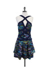 Abstract Print Hidden Side Zipper Tiered Dress