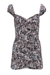 V-neck Sleeveless Short Animal Print Hidden Back Zipper Ruched Bodycon Dress/Club Dress/Party Dress