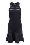 Fitted Back Zipper Mesh Piping High-Neck Little Black Dress