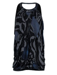 Pocketed Cutout Shift Bubble Dress Round Neck Sleeveless Abstract Print Little Black Dress
