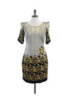 Scoop Neck Hidden Back Zipper Jeweled General Print Silk Short Sleeves Sleeves Dress