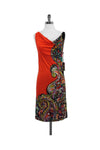 Draped Sleeveless Paisley Print Cowl Neck Dress