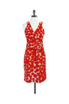 V-neck Hidden Back Zipper Gathered Sleeveless Polka Dots Print Dress