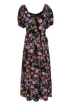 V-neck Puff Sleeves Sleeves Floral Print Short Tiered Hidden Back Zipper Maxi Dress
