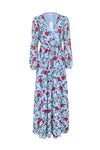 Floral Print Polyester Long Sleeves Wrap Snap Closure Tie Waist Waistline Maxi Dress