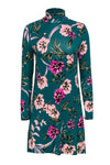 Floral Print Stretchy Fitted Turtleneck Long Sleeves Dress