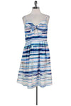 Fit-and-Flare Spaghetti Strap Striped Print Keyhole Pocketed Fitted Dress