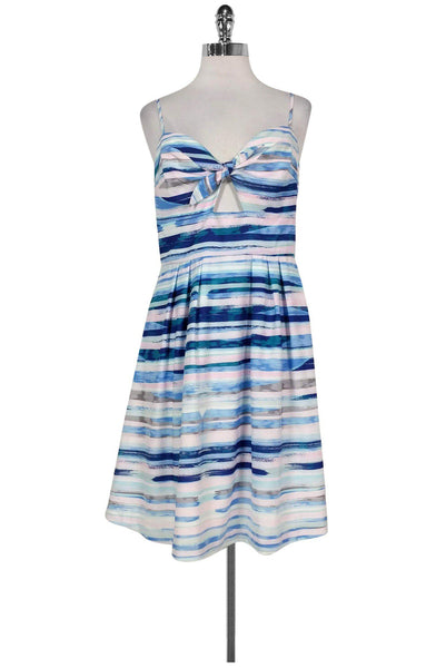 Striped Print Fitted Keyhole Pocketed Spaghetti Strap Fit-and-Flare Dress