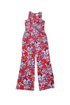 V-neck Belted Pocketed Hidden Back Zipper Sleeveless Floral Print Silk Jumpsuit