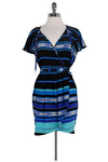 Short Sheer Belted Striped Print Silk Flutter Sleeves Elasticized Waistline Summer Dress