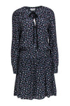Floral Print Flowy Fitted Viscose Long Sleeves Short Round Neck Fit-and-Flare Fall Dress