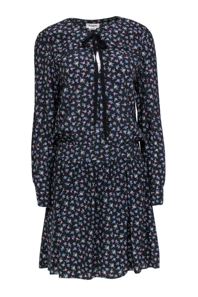 Round Neck Fit-and-Flare Floral Print Fall Fitted Flowy Long Sleeves Short Viscose Dress