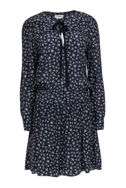 Round Neck Flowy Fitted Viscose Floral Print Short Fit-and-Flare Fall Long Sleeves Dress