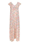 V-neck Silk Animal Print Flutter Sleeves Sleeveless Shift Maxi Dress With Ruffles