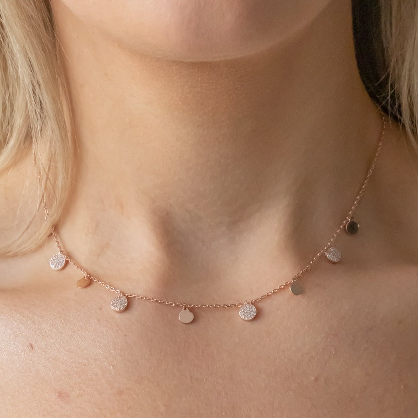 Rose Gold and Cubic Zirconia Disc Necklace