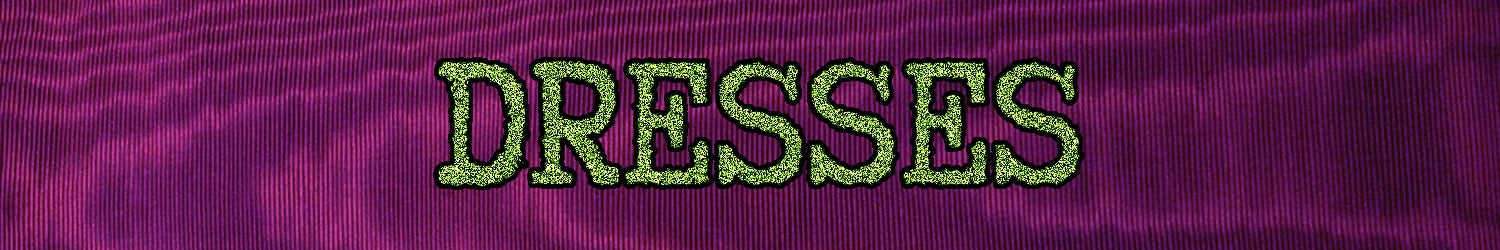 "DRESSES" text against purple taffeta fabric background