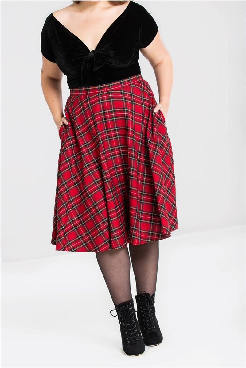 50s red plaid skirt