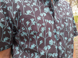 Organic Cotton Men's Handmade Button Down Dress Shirt - Aqua Teal Trees on Charcoal Grey - Boswell K1004