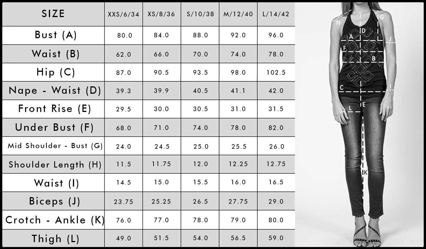 Women S Size Chart Conversion Inches