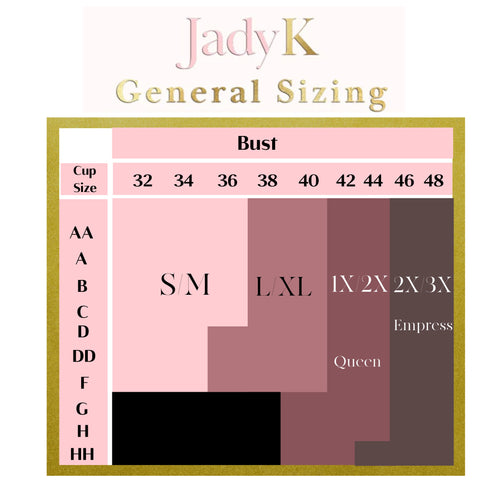 JadyK Wholesale sizing guideline for bralettes