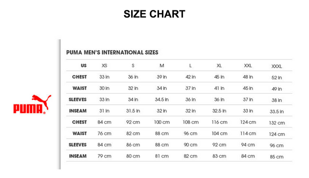 puma size chart inches