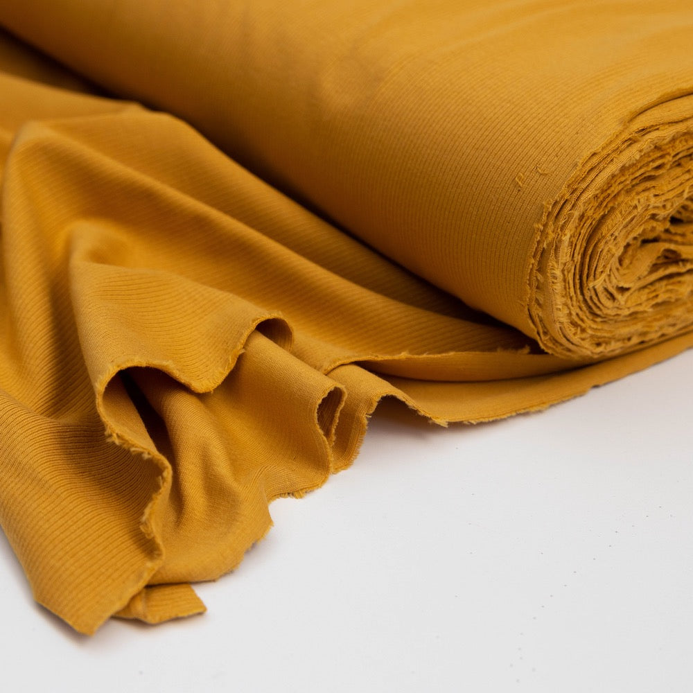 0.5 metre Fabric cotton elastane rib jersey ochre knit jersey