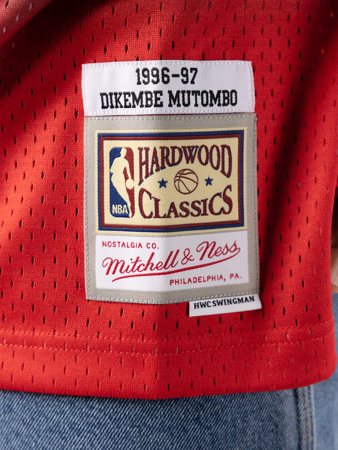 Atlanta Hawks Dikembe Mutombo 1996 Hardwood Classics Road Swingman Jersey  By Mitchell & Ness - Scarlett - Mens