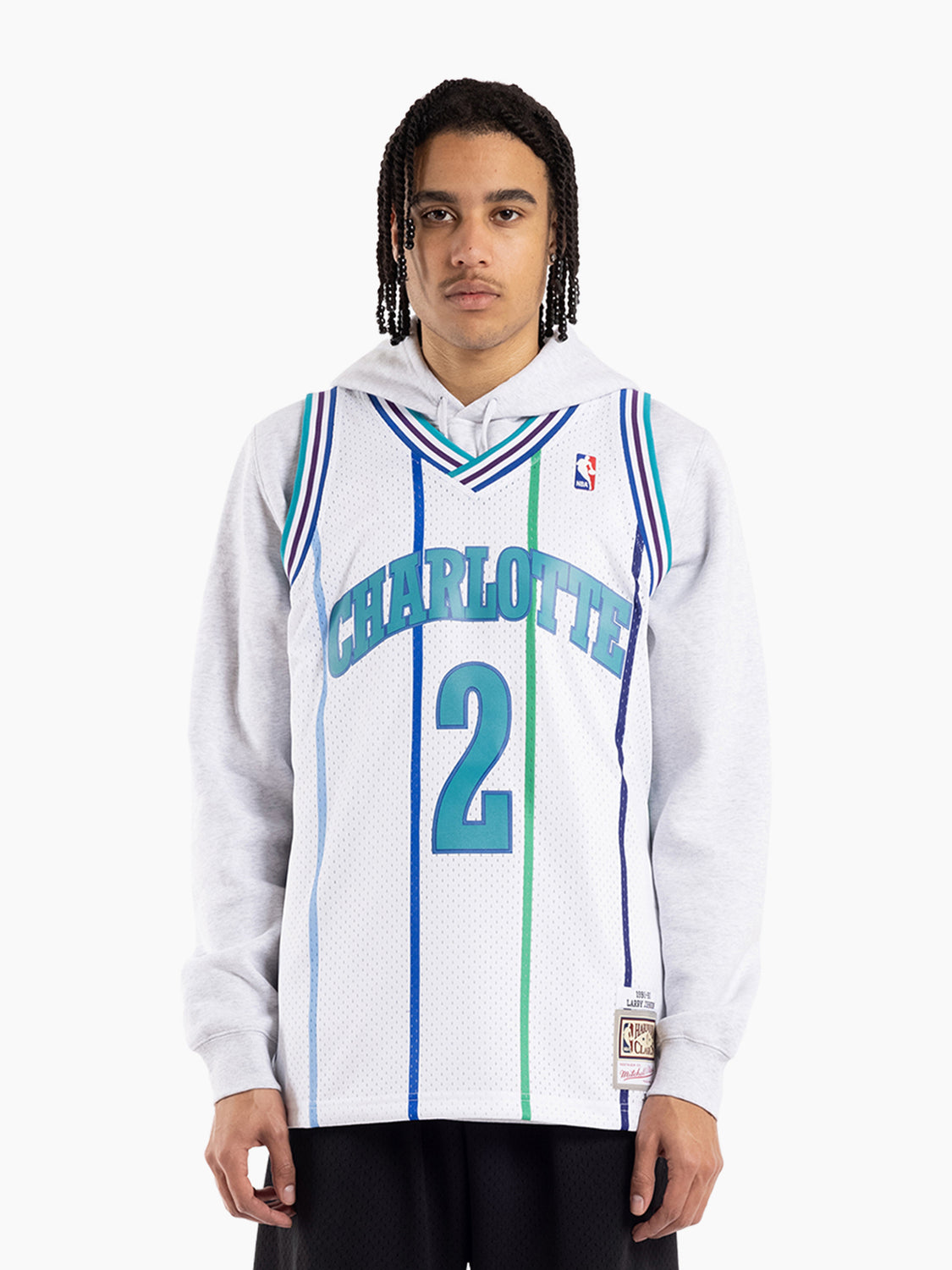 Men's Mitchell & Ness Larry Johnson Charlotte Hornets White 1992-93 Hardwood Classics Swingman Jersey