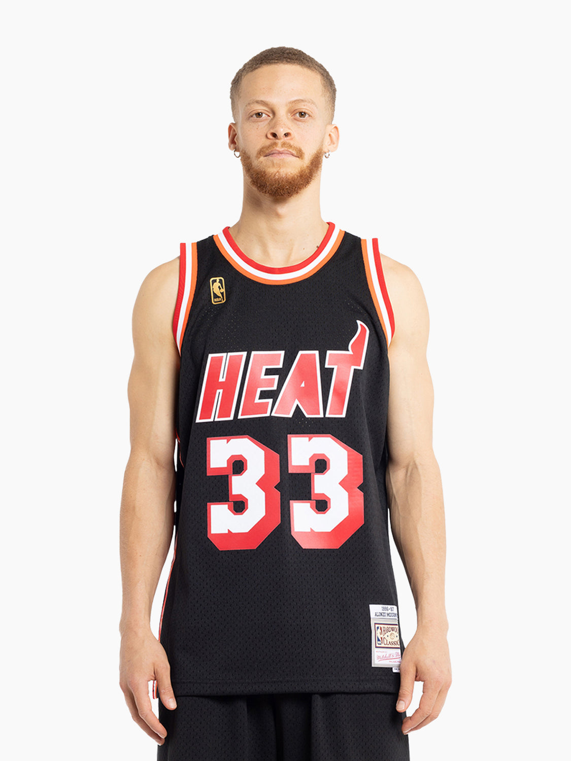 Men's Miami Heat Alonzo Mourning Mitchell & Ness Black 1996-97 Hardwood Classics Swingman Jersey