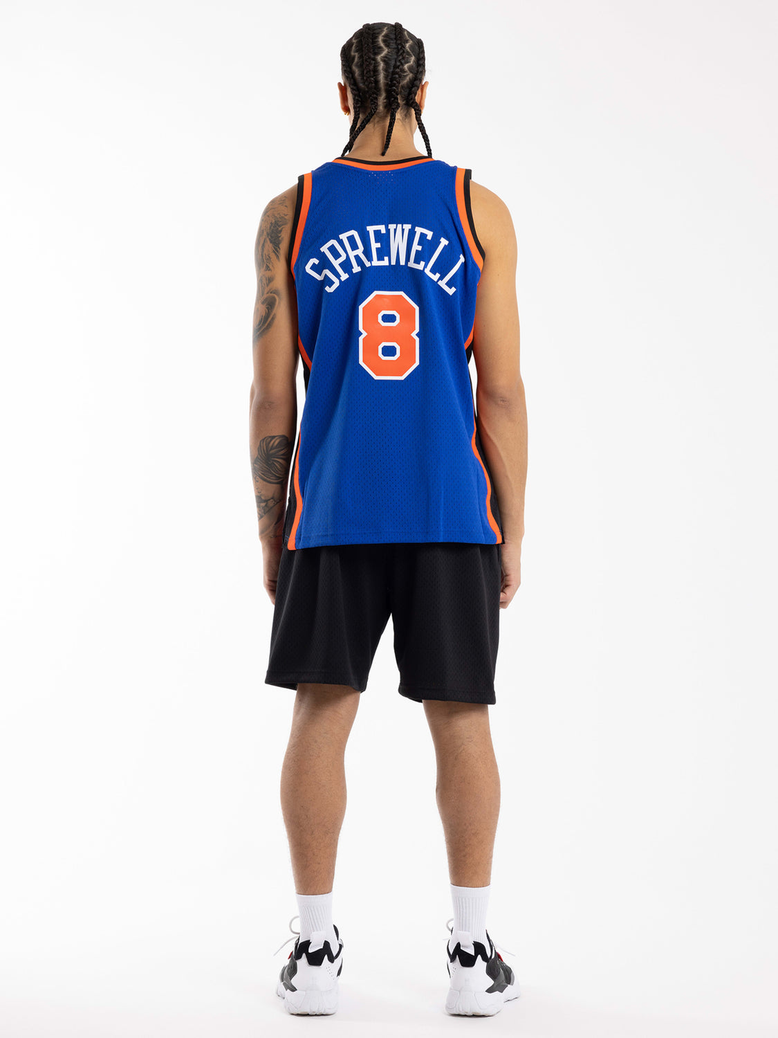 Exclusive Fitted New York Knicks 1998-99 Latrell Sprewell Mitchell & Ness Navy Swingman Jersey S