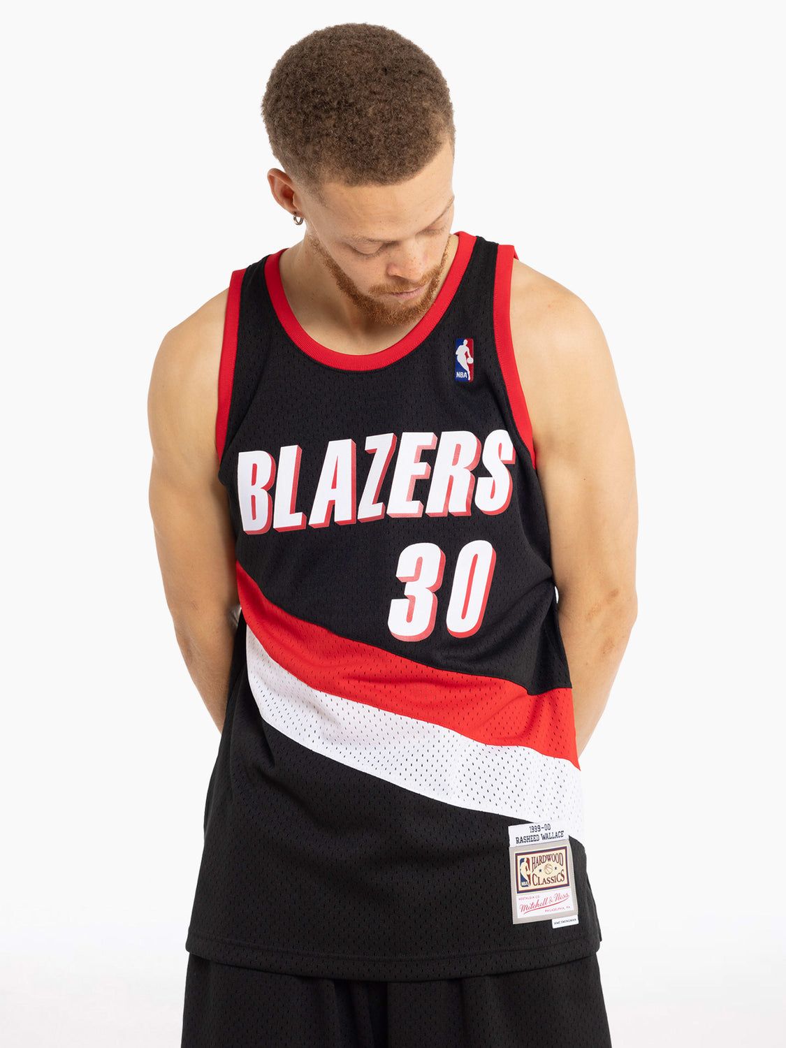 Men's Mitchell & Ness Rasheed Wallace Black Portland Trail Blazers 1999/00 Hardwood Classics Marble Swingman Jersey