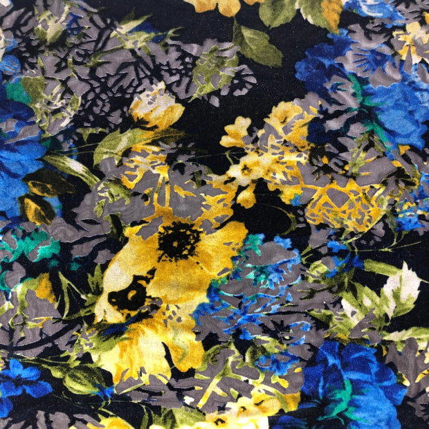 Blue Burnout Velvet Fabric 4 Way Stretch Fabrics Sold by the Yard With Gold  and Floral Details -  Canada