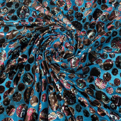 Burnout Velvet 60 - Half Flowers, Dark Teal Blue – Overseas Fabrics