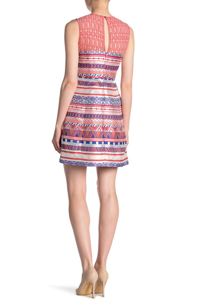 Laundry - HP01W21 Print Jacquard Jewel Neck A-line Dress In Pink and Multi-Color