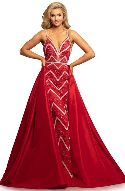 Johnathan Kayne - 2052 Embellished Dress with Ballgown Overskirt In Red