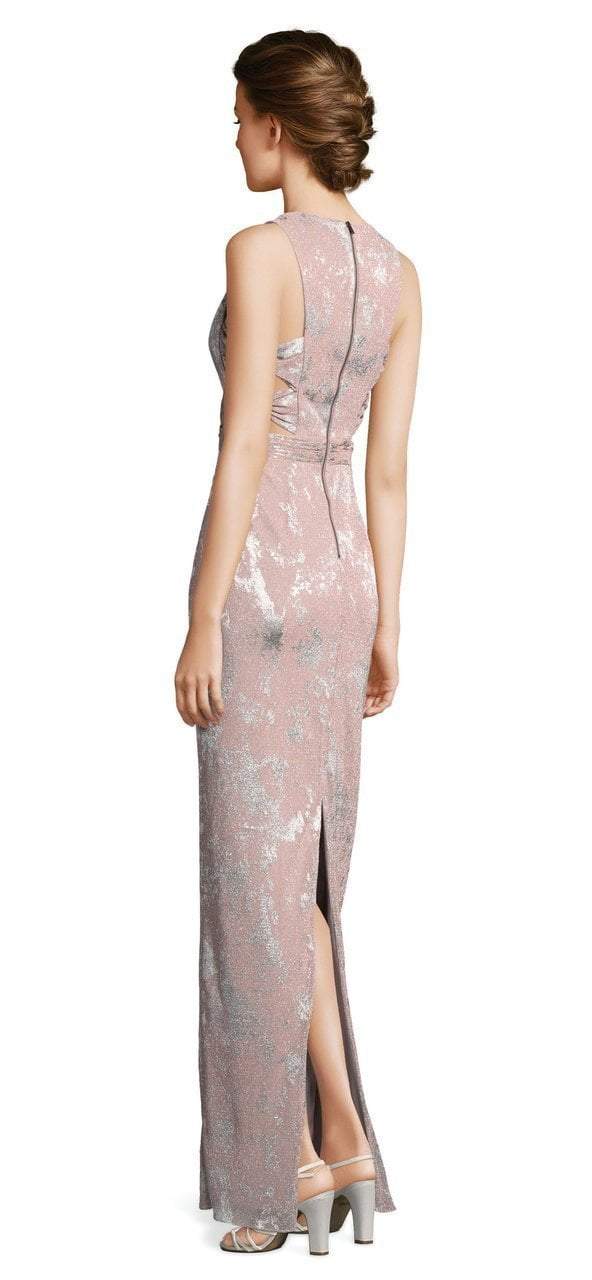 Adrianna Papell - AP1E203063 Pleated Jewel Metallic Knit Column Dress in Neutral