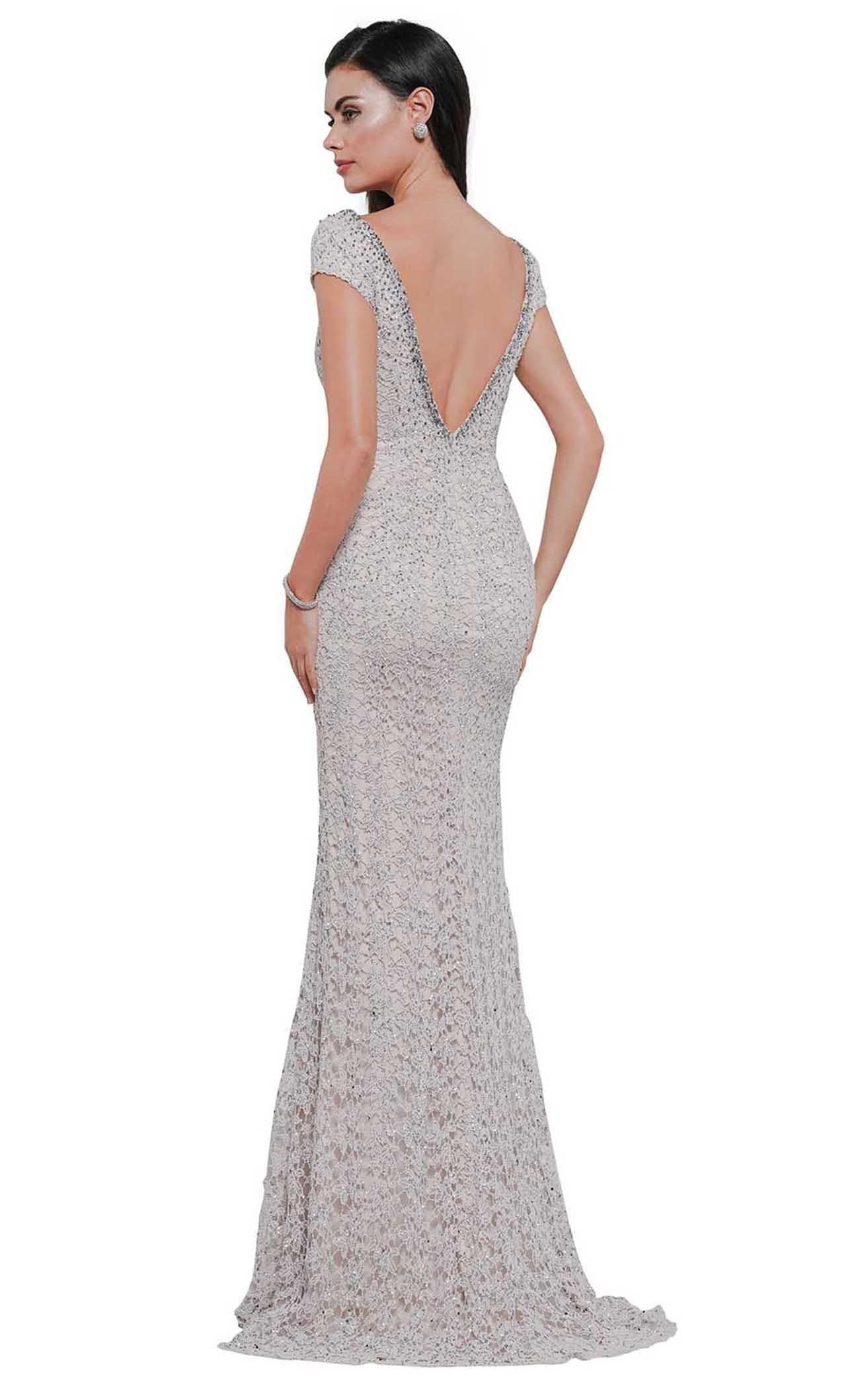 Rina Di Montella - RD2656 Lace Cap Sleeve Deep V-neck Fitted Dress Evening Dresses