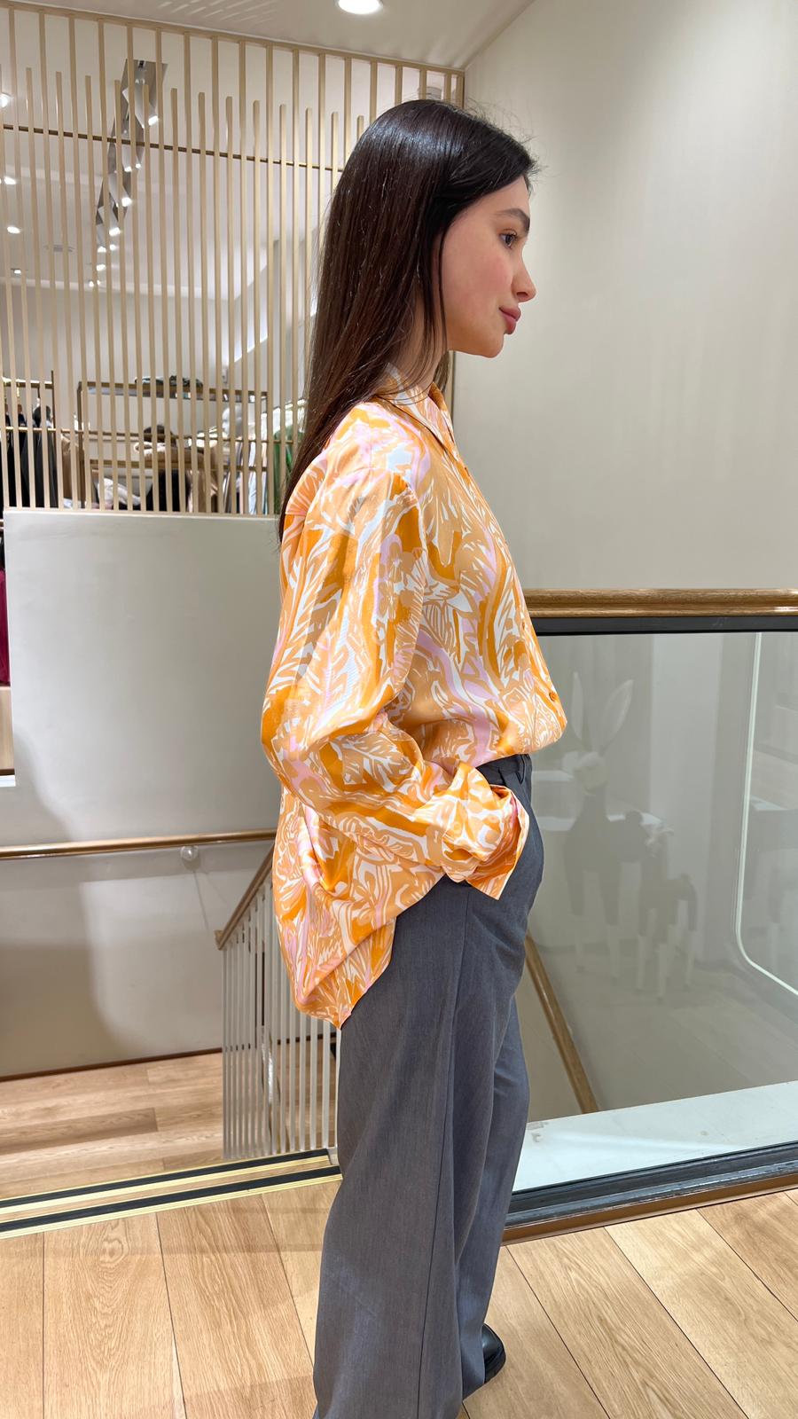 Silk Floral Print Long Shirt