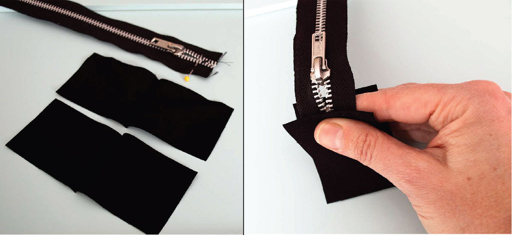 sewing tabs on ends of zipper for pouch