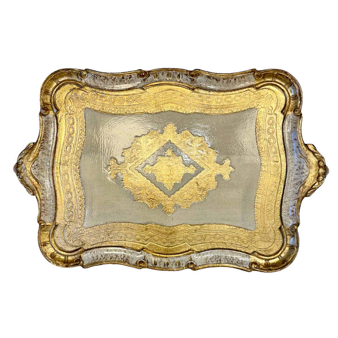 Vintage Rectangular Paper Maché Florentine Tray, Italy