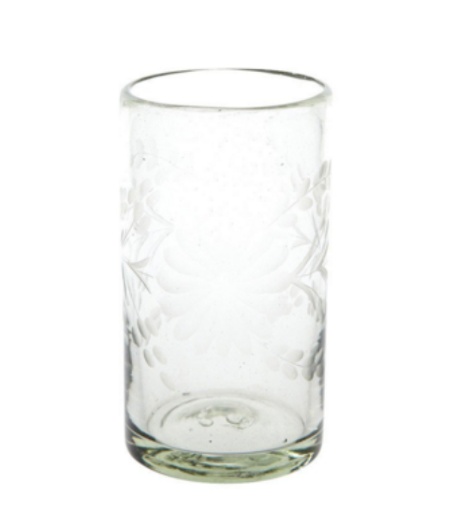 Set of 4 Transparent Blown Glass Cups with Rose Engraving - Royal Family -  Discounts 63,22 €