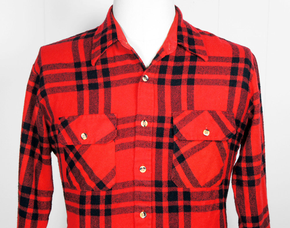 Vintage 1980's Red & Black Striped Plaid Flannel Shirt - Size L | Hoof ...