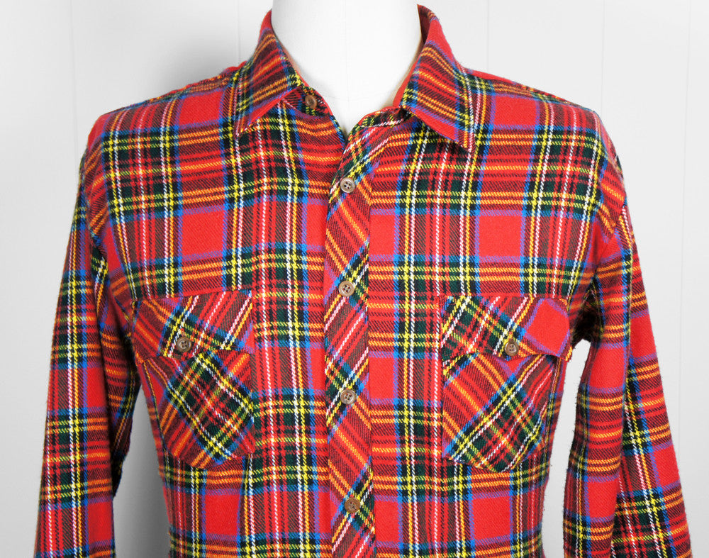 Vintage Men's 1980's Festive Multicolor Striped Plaid Flannel Shirt ...