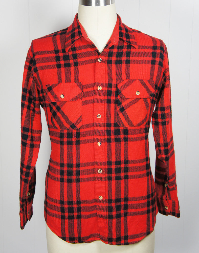 Vintage 1980's Red & Black Striped Plaid Flannel Shirt - Size L | Hoof ...