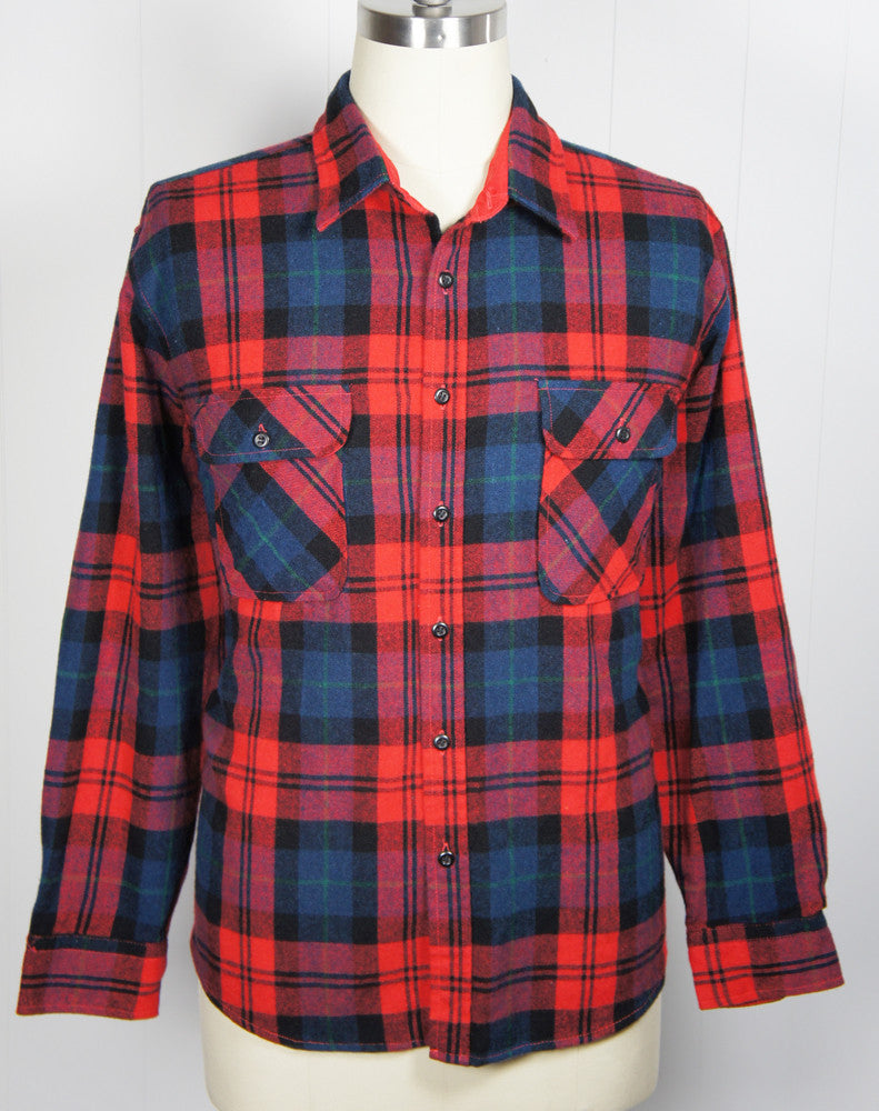 Vintage 1980's Red, Blue & Black Striped Plaid Flannel Shirt - Size XXL ...