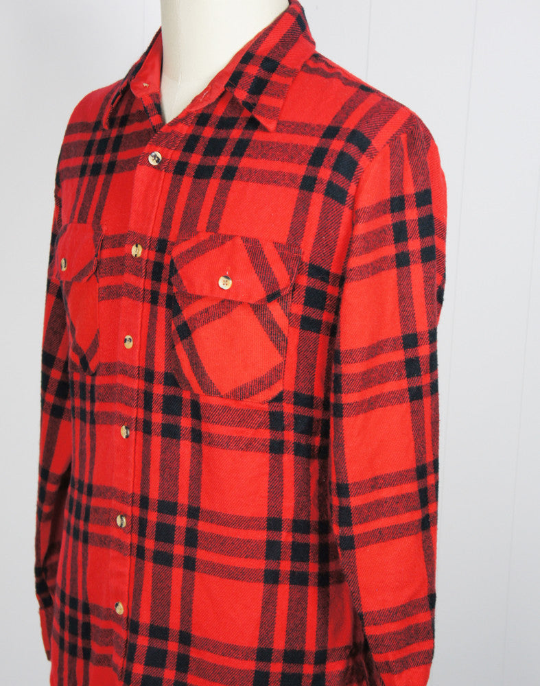 Vintage 1980's Red & Black Striped Plaid Flannel Shirt - Size L | Hoof ...