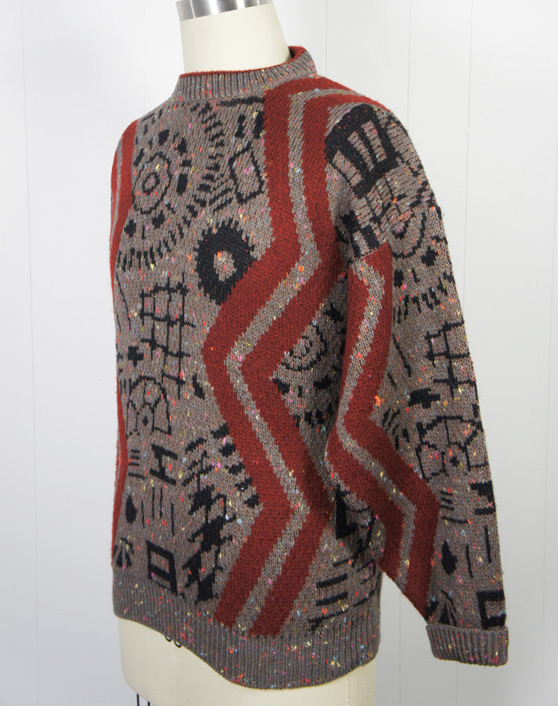 Vintage Men's 1980's Cosby Sweater w/ Super Crazy Fun Pattern, Size L ...