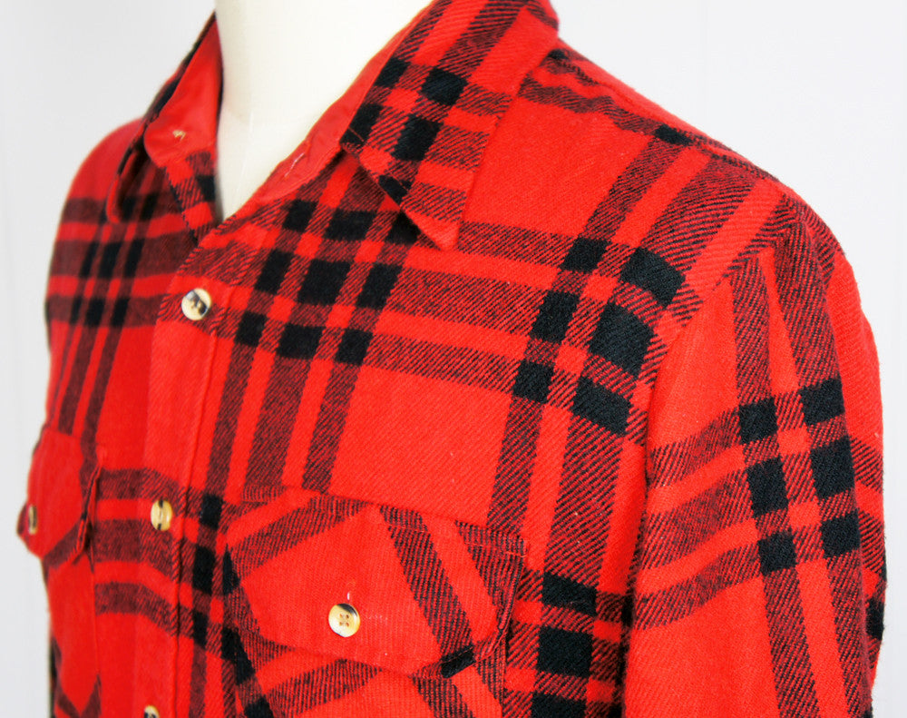 Vintage 1980's Red & Black Striped Plaid Flannel Shirt - Size L | Hoof ...